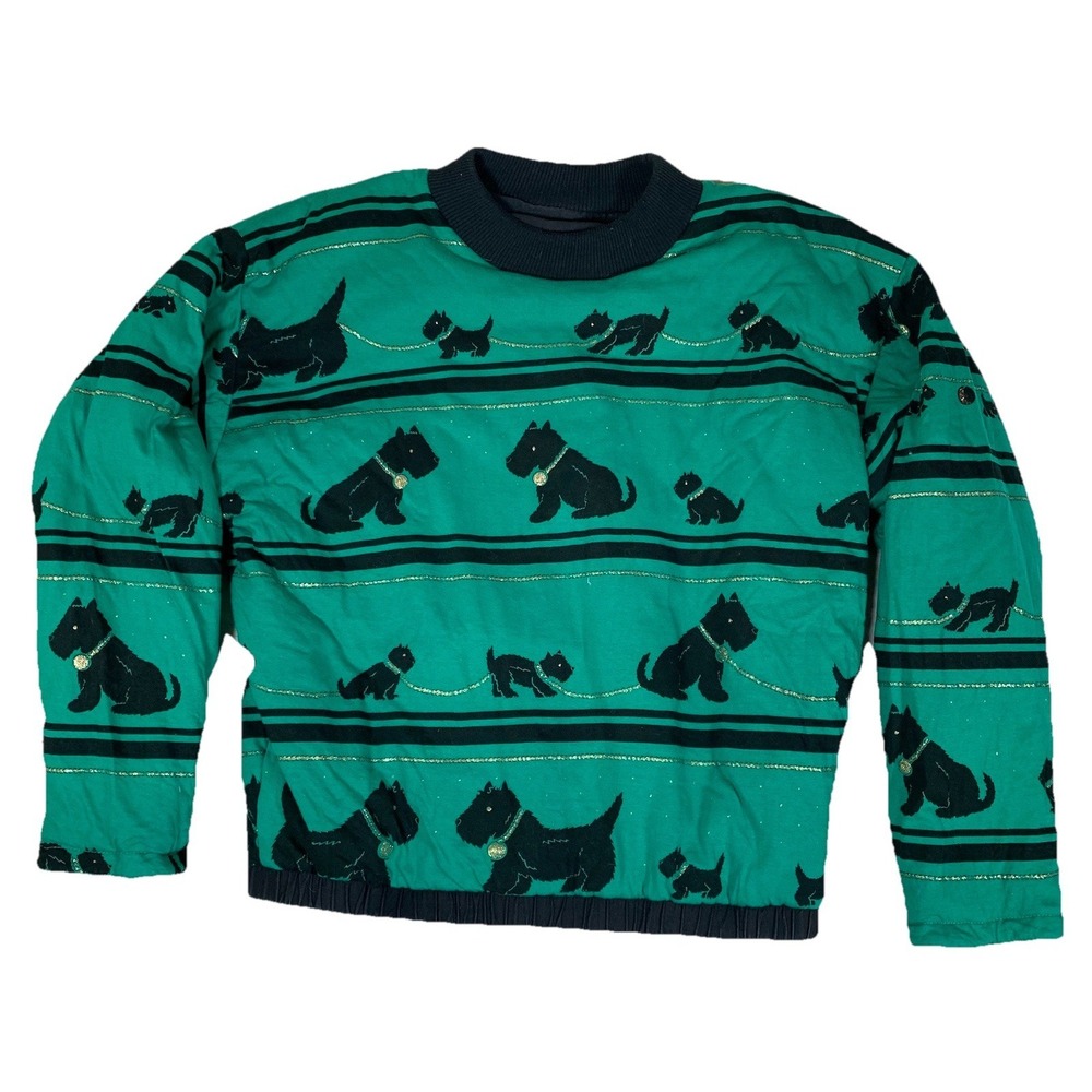 Blowout Vintage 80s Pullover Puffy Sweater‎ Scottie Dogs Reversible Women's M/S